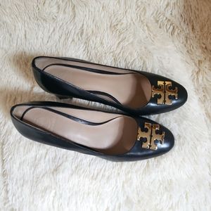 Tory Burch Black Heels with Gold Logo